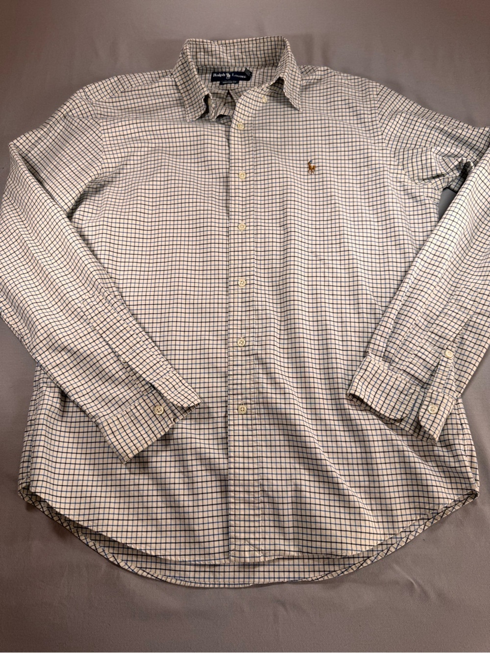Ralph Lauren Custom Fit Men’s Large Blue White Check Button Down Long Sleeve